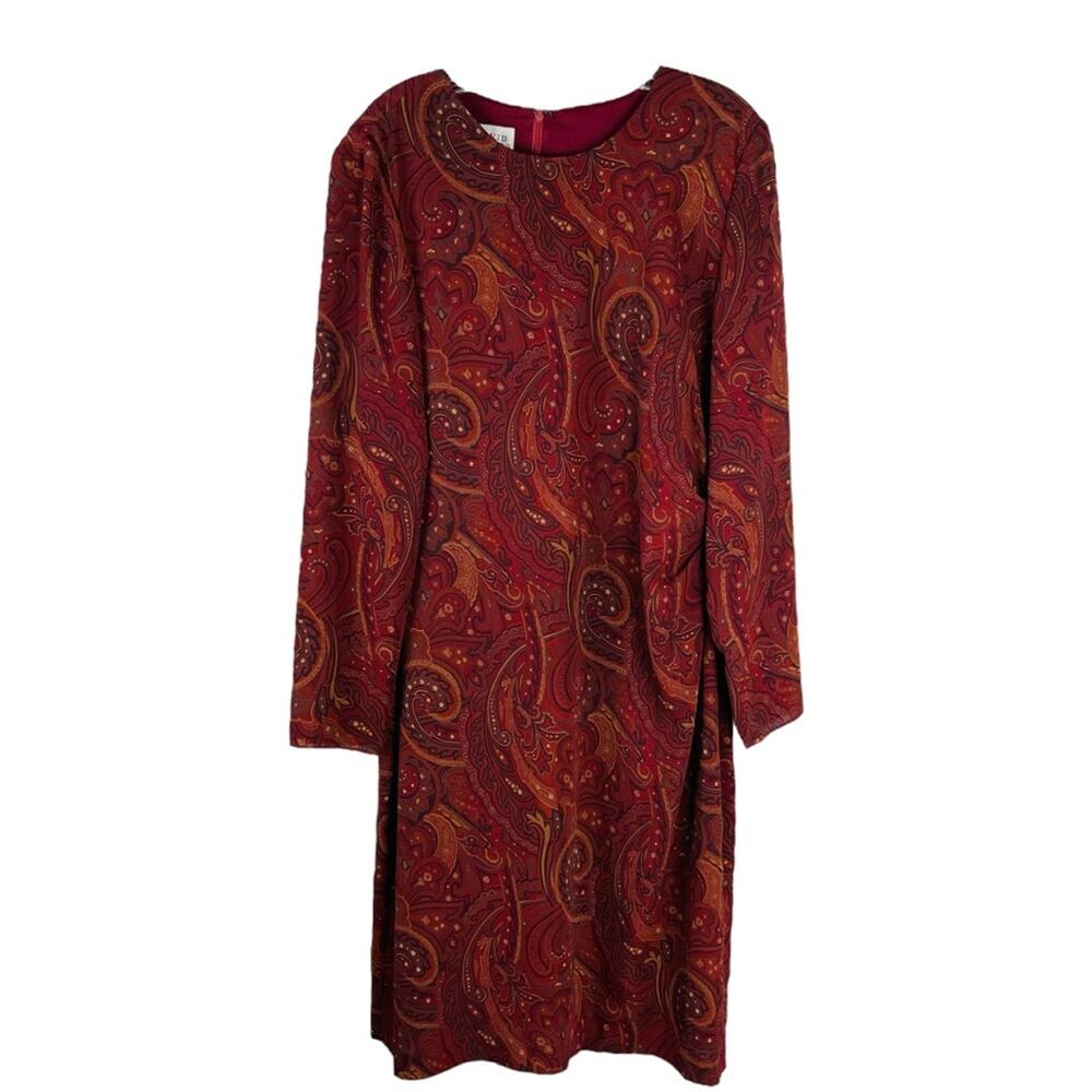 Vintage orange red rust paisley midi dress 14